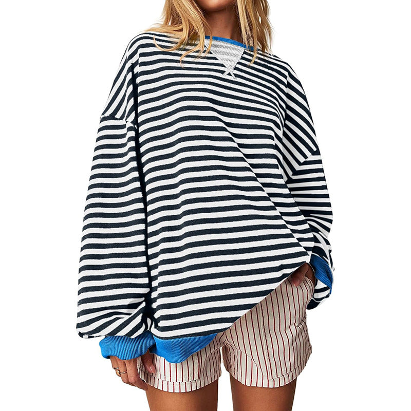 Damen Bequeme Streifenpulli mit Raglanärmeln und elastischen Bündchen EB