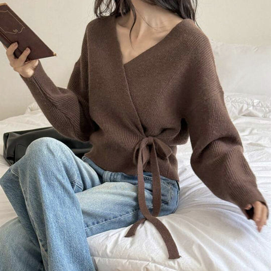 Damen Wickelstrickjacke mit weichem Material und lässigem Schnitt EB