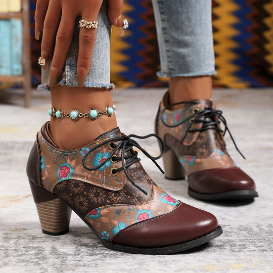 Damen Stiefeletten mit floralem Design und komfortablem Blockabsatz EB