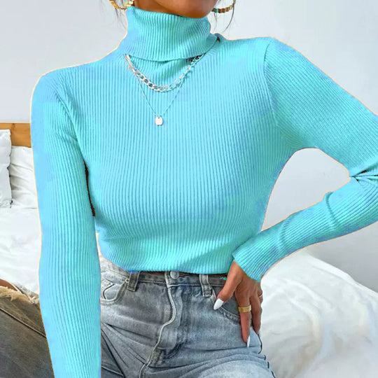 Damen Eleganter Rollkragenpullover mit feiner Rippstruktur EB