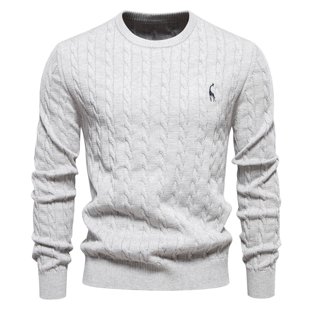Herren Strickpullover mit Zopfmuster und Rundhalsausschnitt EB