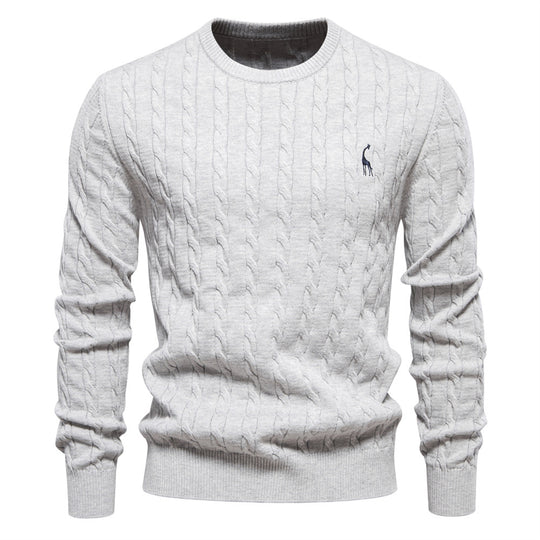 Herren Strickpullover mit Zopfmuster und Rundhalsausschnitt EB