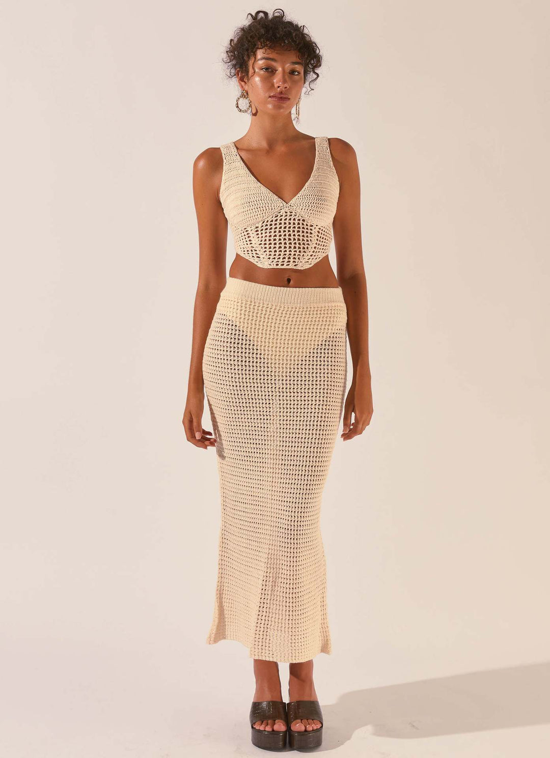 Damen gehäkeltes Crop-Top und Maxirock-Set EB
