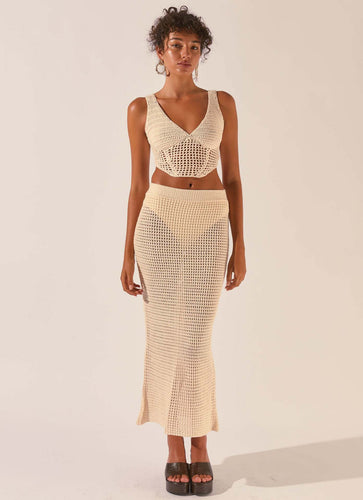 Damen gehäkeltes Crop-Top und Maxirock-Set EB