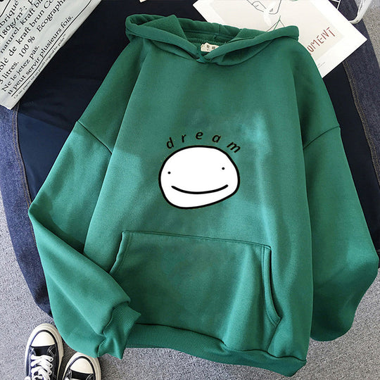 Unisex nan Oversize-Kapuzenpullover mit minimalistischem Smiley-Print, weichem Fleece-Innenfutter und praktischer Kängurutasche EB