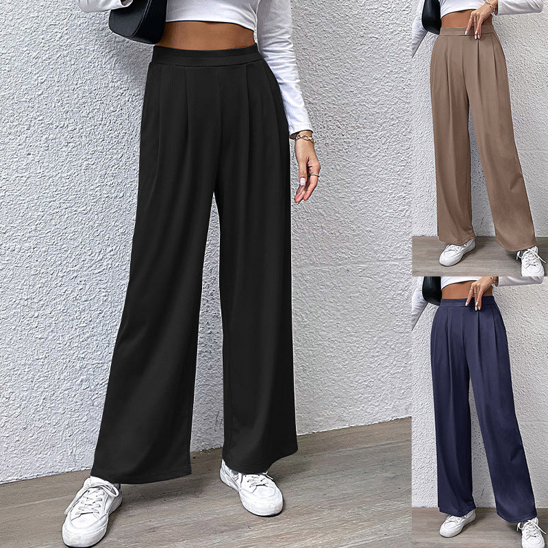 Damen Weite High‑Waist Stoffhose mit Bundfalten und Palazzo‑Silhouette EB