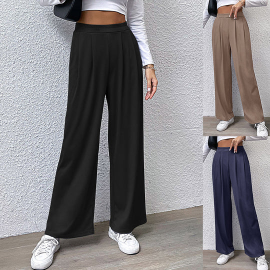 Damen Weite High‑Waist Stoffhose mit Bundfalten und Palazzo‑Silhouette EB