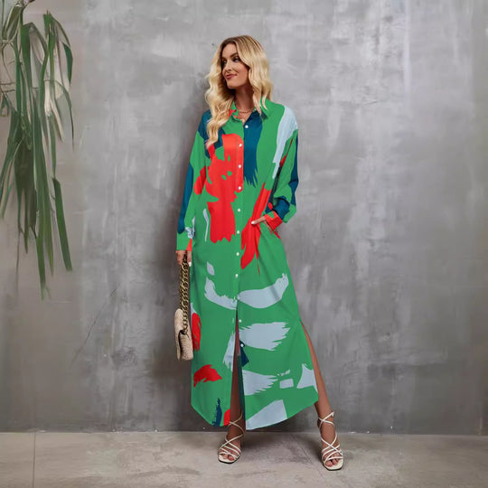 Damen Hemdblusenkleid mit farbenfrohem grafischen Muster und legere Passform EB