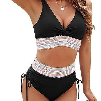 Damen Hochgeschnittener Bikini mit romantischem Spitzen-Detail EB
