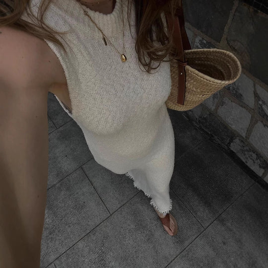 Damen Maxikleid mit Fransen und feiner Struktur EB
