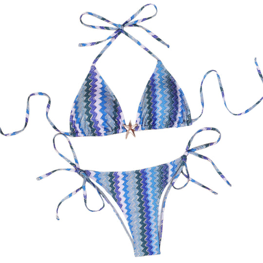 Damen Triangel-Bikini mit funkelndem Zickzackmuster EB