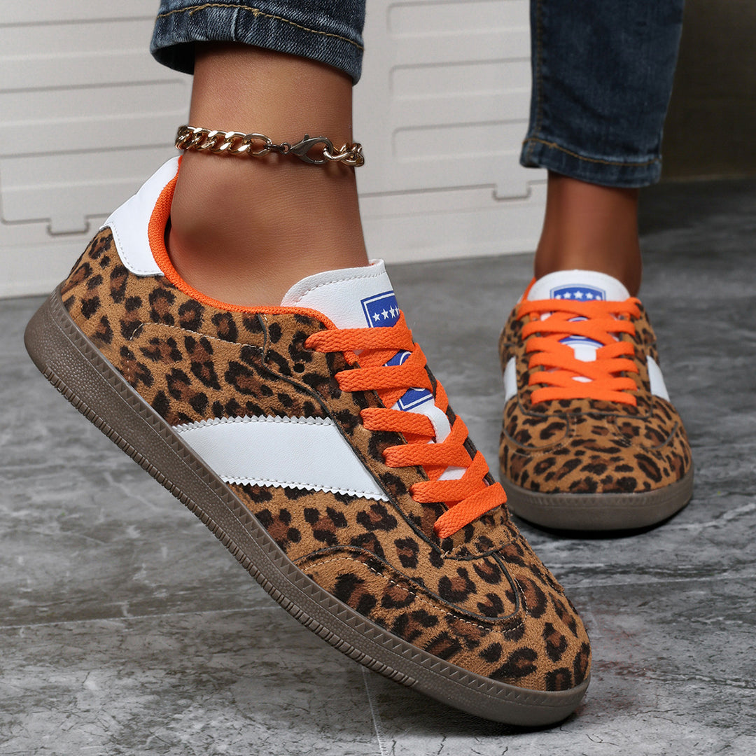 Damen nan Leopardenmuster Wildlederoptik Sneaker mit ergonomischer Polstersohle und rutschfester Gummisohle EB