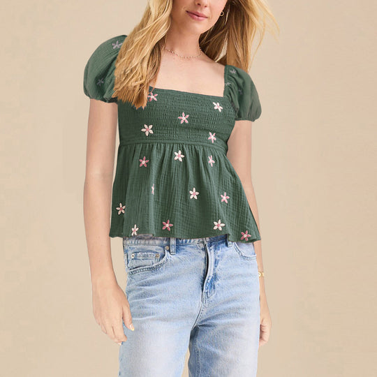 Damen Puffärmel Blusenshirt mit elastischem Bund EB