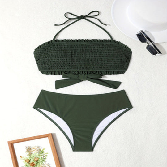 Damen Bandeau-Bikini mit Rüschendesign und elegantem Bindegürtel EB