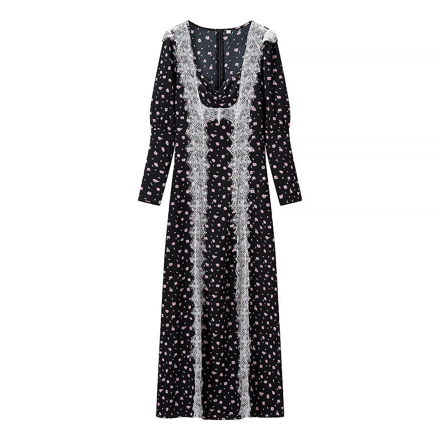 Damen Maxikleid mit elegantem Schnitt und floralem Spitzenbesatz EB