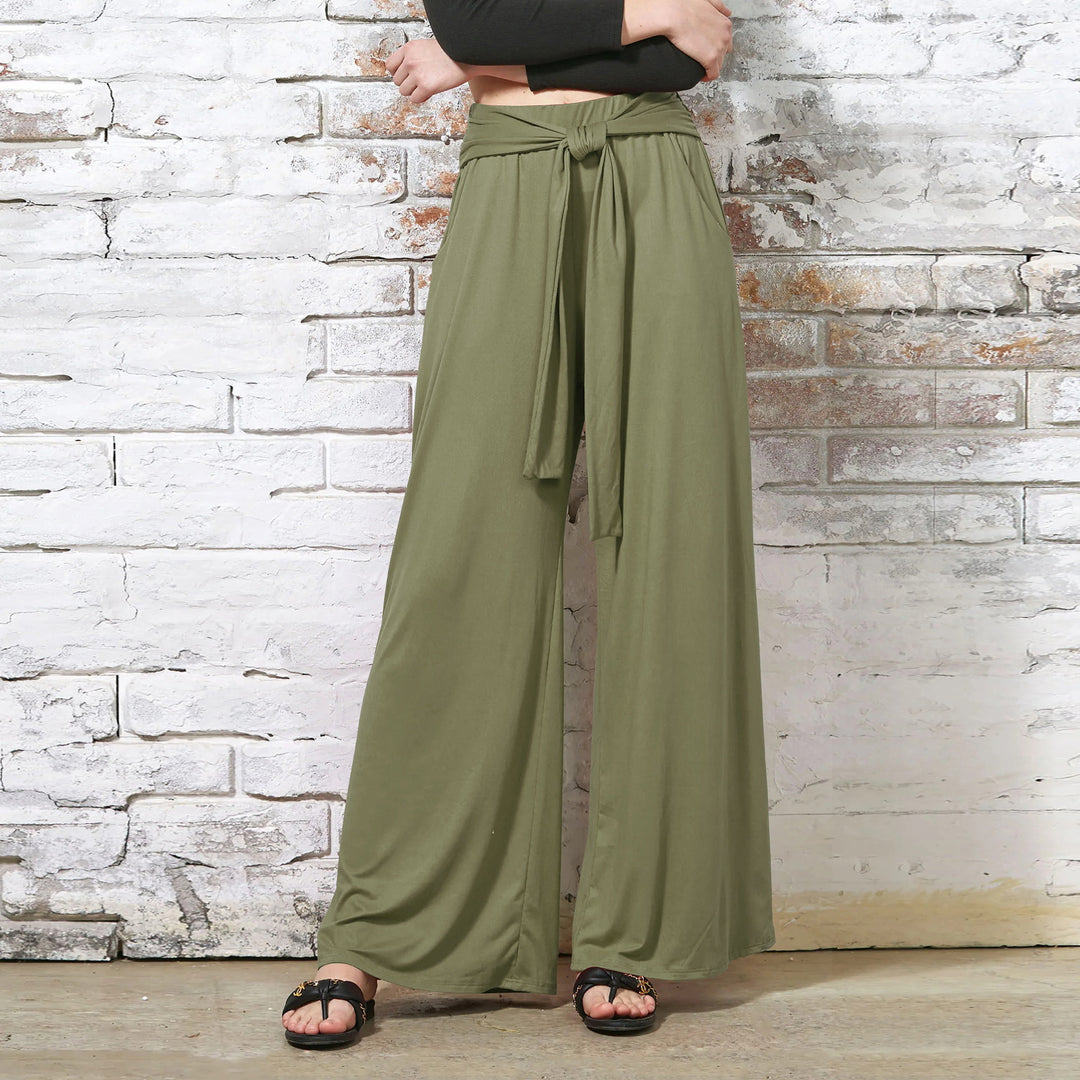 Damen Weit geschnittene Sommerhose mit hochwertigem Bund und eleganter Schleifendetail EB