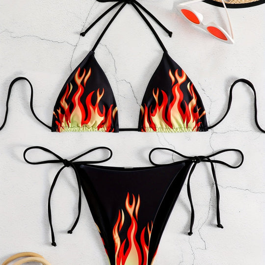 Damen Triangel-Bikini mit feurigem Motiv EB