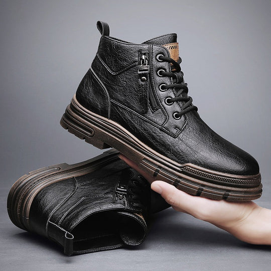 Damen Robuste Lederstiefel mit praktischem Reißverschluss und dämpfender Sohle EB