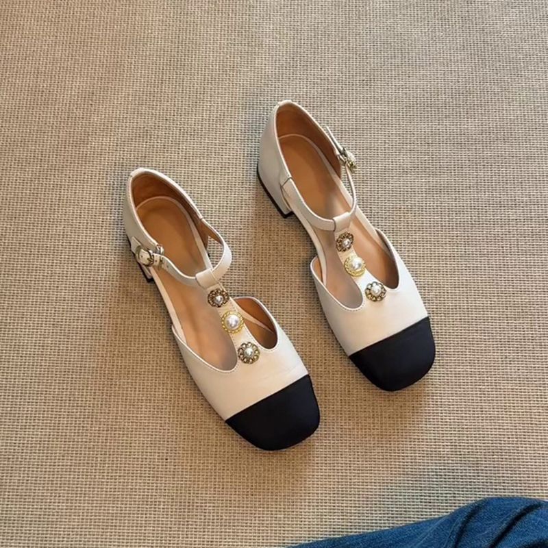 Damen elegante Slingback Ballerinas mit dekorativen Perlenakzenten EB