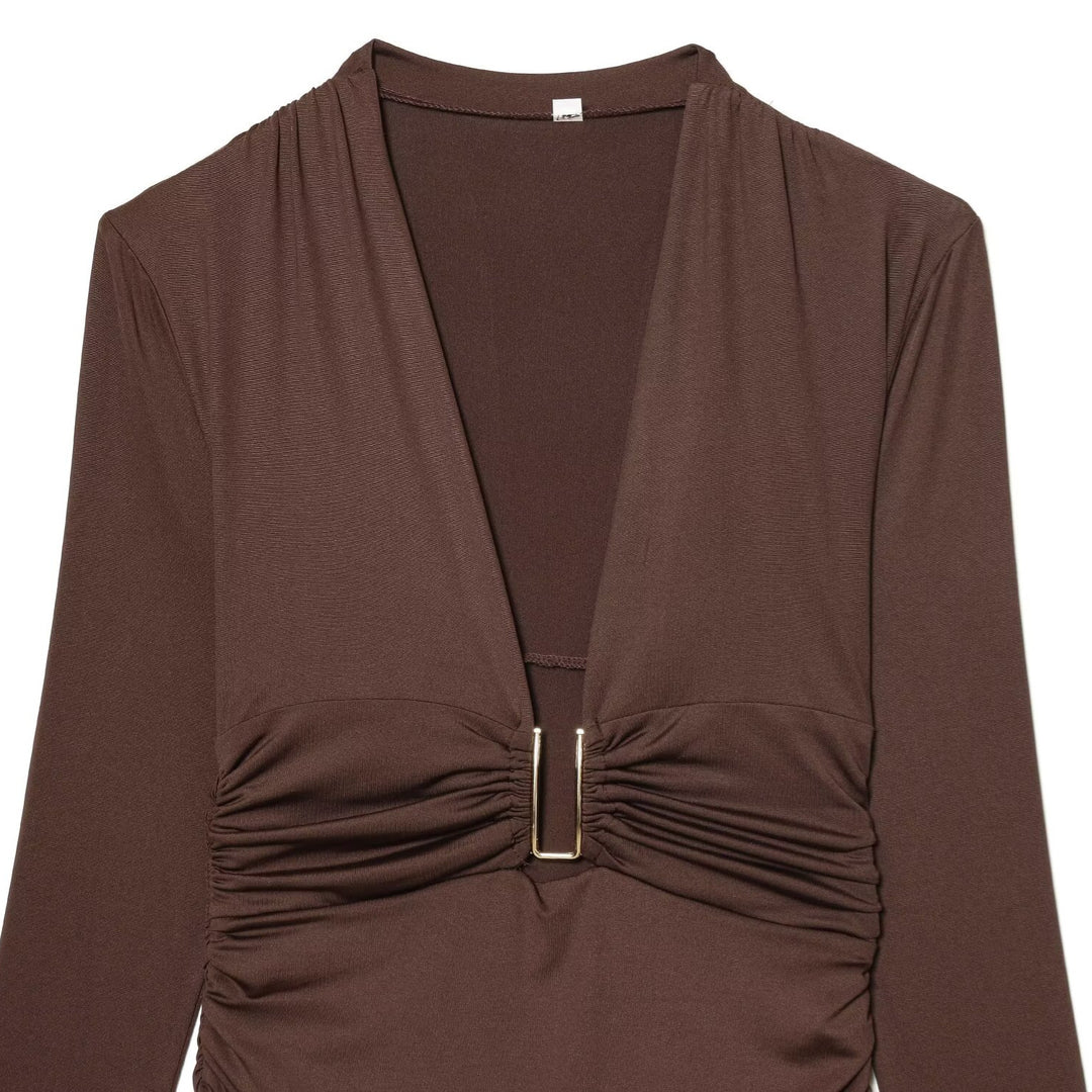 Damen Body mit elegantem V-Ausschnitt und dezenter Raffungsdetail EB