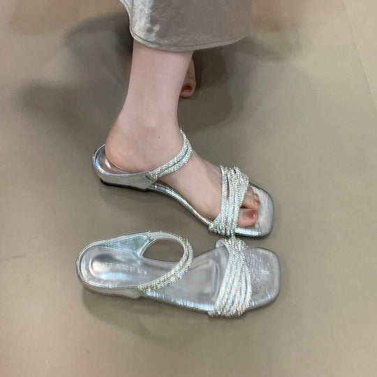 Damen Glamouröse Sandalen mit schimmernden Riemen und komfortabler Sohle EB