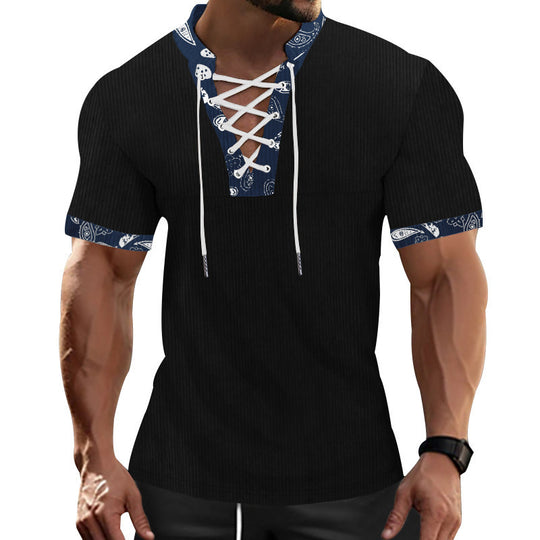 Herren Kurzarm Henley-Shirt mit modernem Schnürdesign und attraktiven Kontrastelementen EB