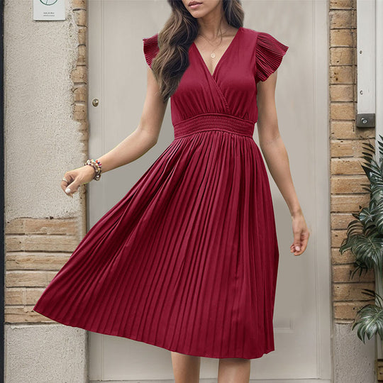 Damen Midikleid mit plissiertem Design und voluminösen Ärmeln EB