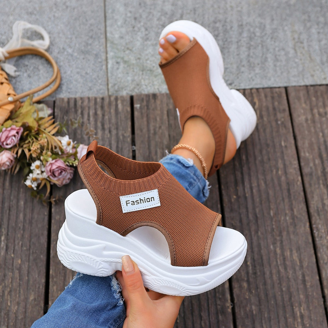 Damen Plateausandalen mit elastischem Oberschuh und modernem Design EB