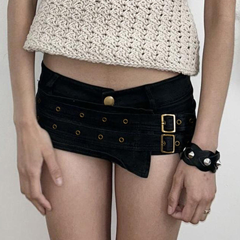 Damen Modische Shorts mit dekorativen Schnallen und Gürtelschlaufen EB