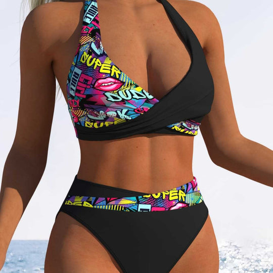 Damen Hochtailliertes Bikini-Set mit grafischem Design und komfortablem Schnitt EB
