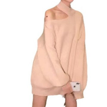 Damen Oversized Pullover mit schulterfreiem Design und hohen Kragen EB