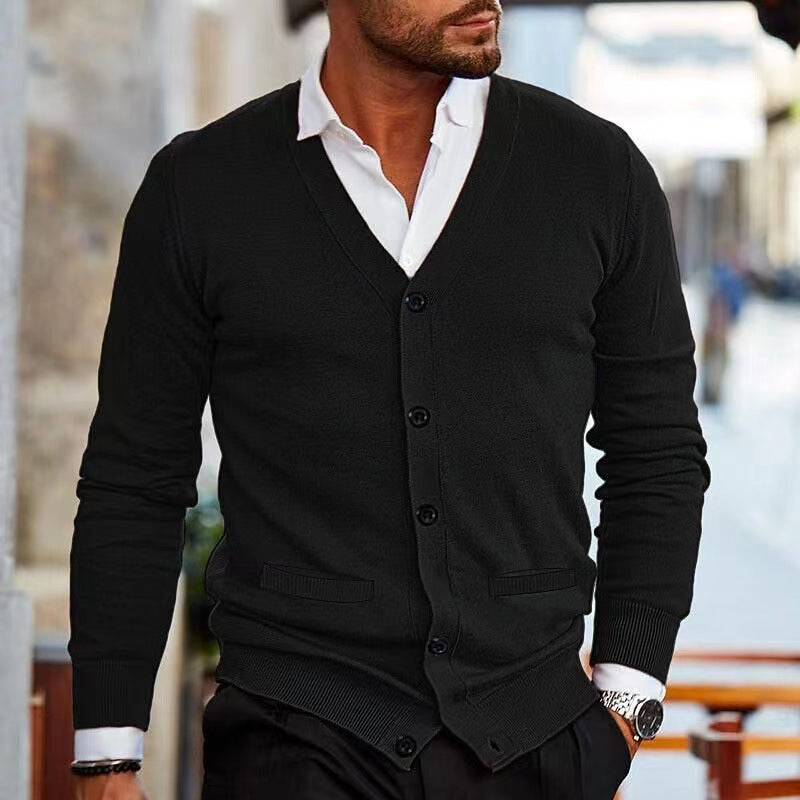 Herren nan Feinstrick V-Ausschnitt Cardigan mit Knopfleiste und Eingrifftaschen EB