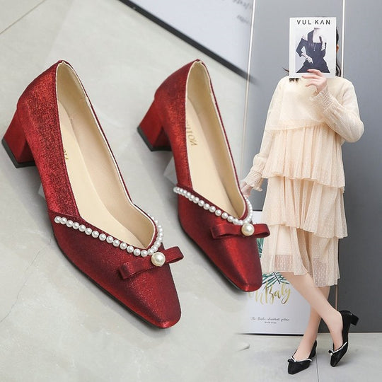 Damen elegante Pumps mit dekorativer Perlenverzierung EB