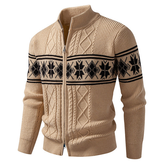 Herren nan Norweger-Strickjacke mit durchgehendem Reißverschluss und hohem Stehkragen EB