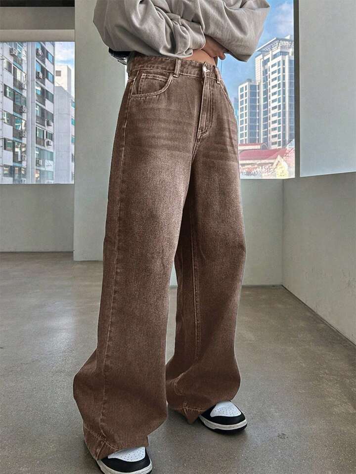 Damen Weit geschnittene Denim-Hose mit hoch tailliertem Design und modischem Schnitt EB