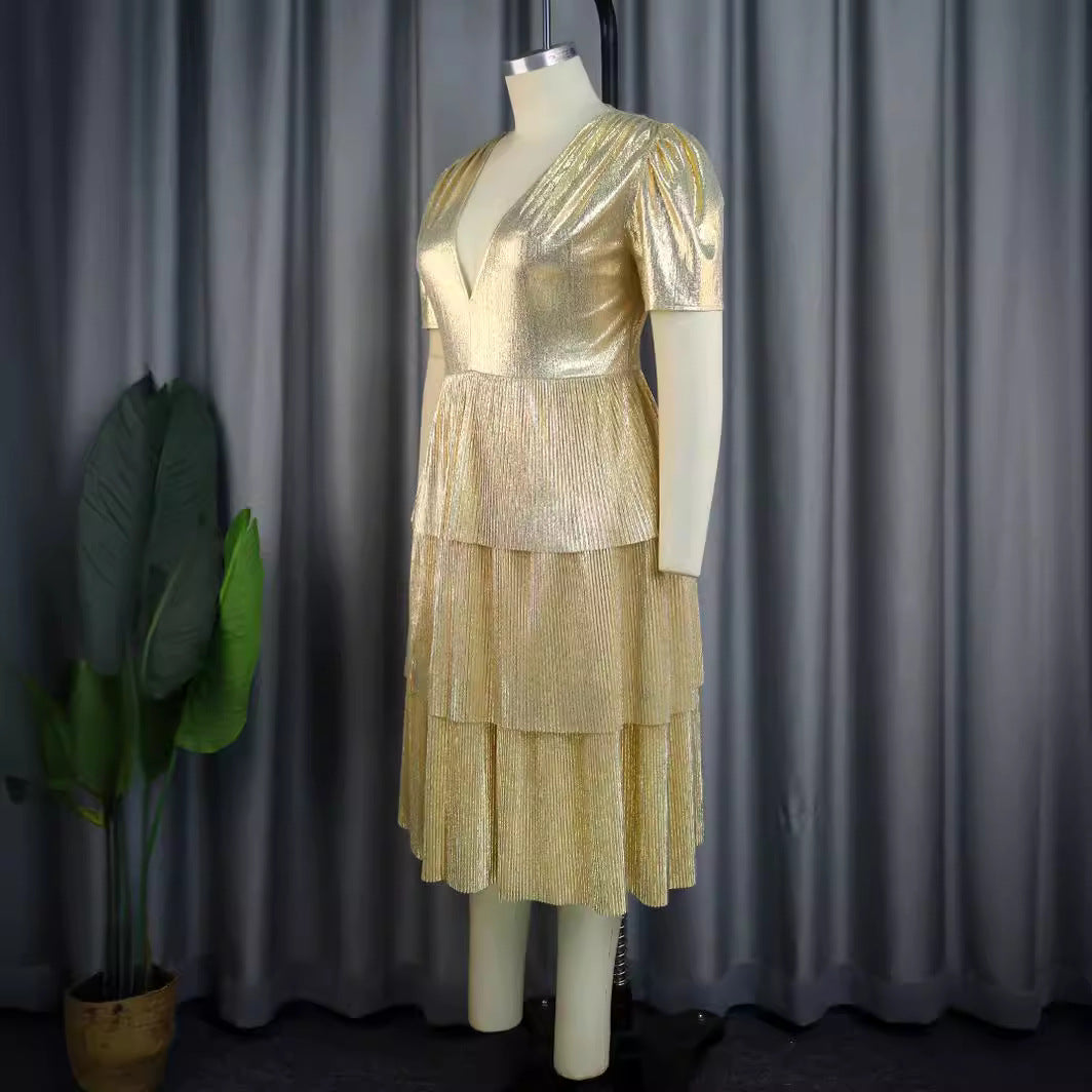 Damen Glänzendes Abendkleid mit voluminösem Rüschendesign EB