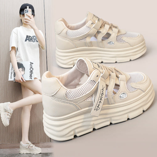 Damen Sportliche Plateau Sneakers mit atemberaubendem Design und verstellbarem Klettverschluss EB