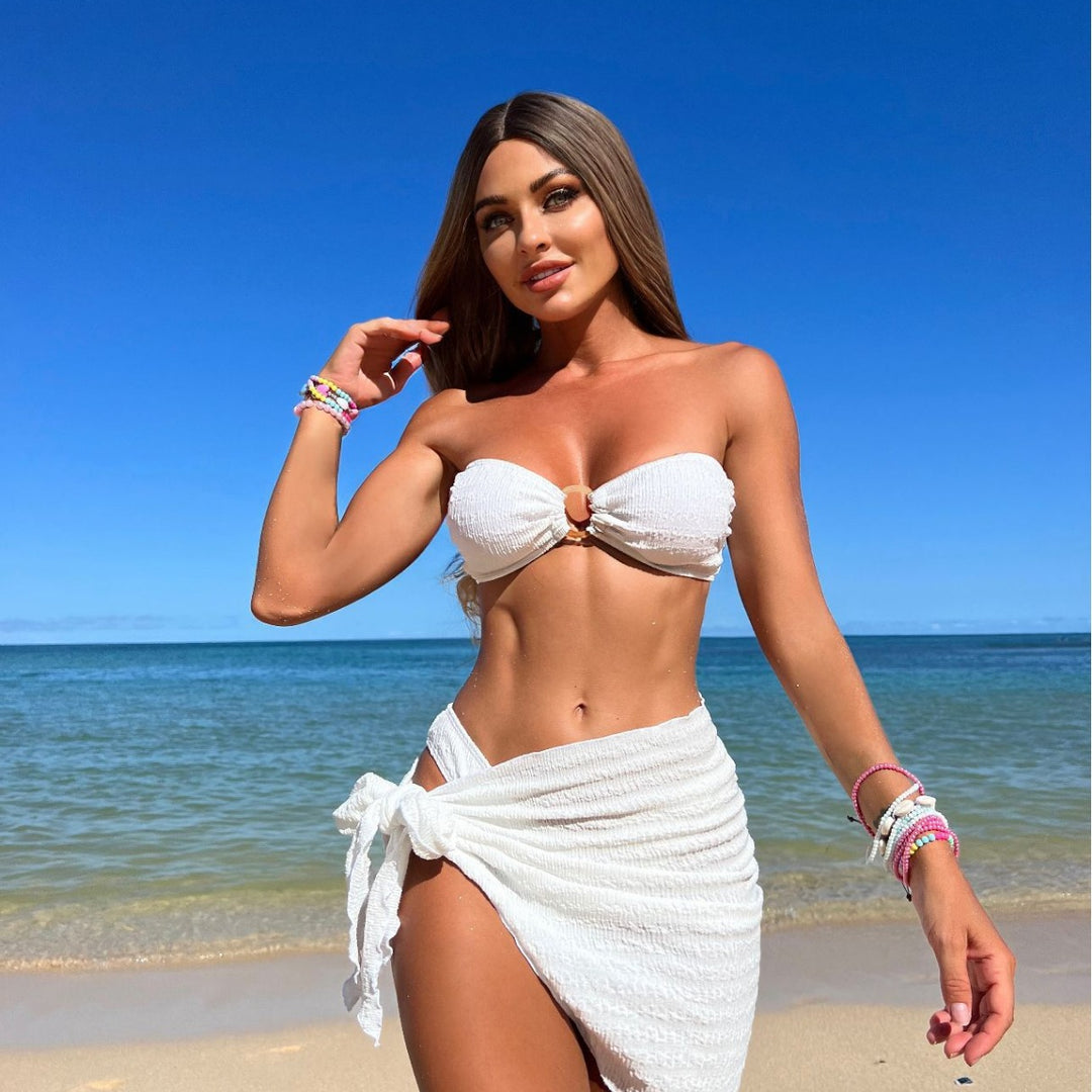 Damen Bandeau-Bikini mit gerafftem Design und seitlichem Knotendetail EB