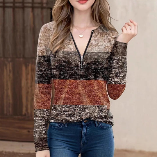 Damen Pullover mit Reissverschluss und strukturiertem Design EB