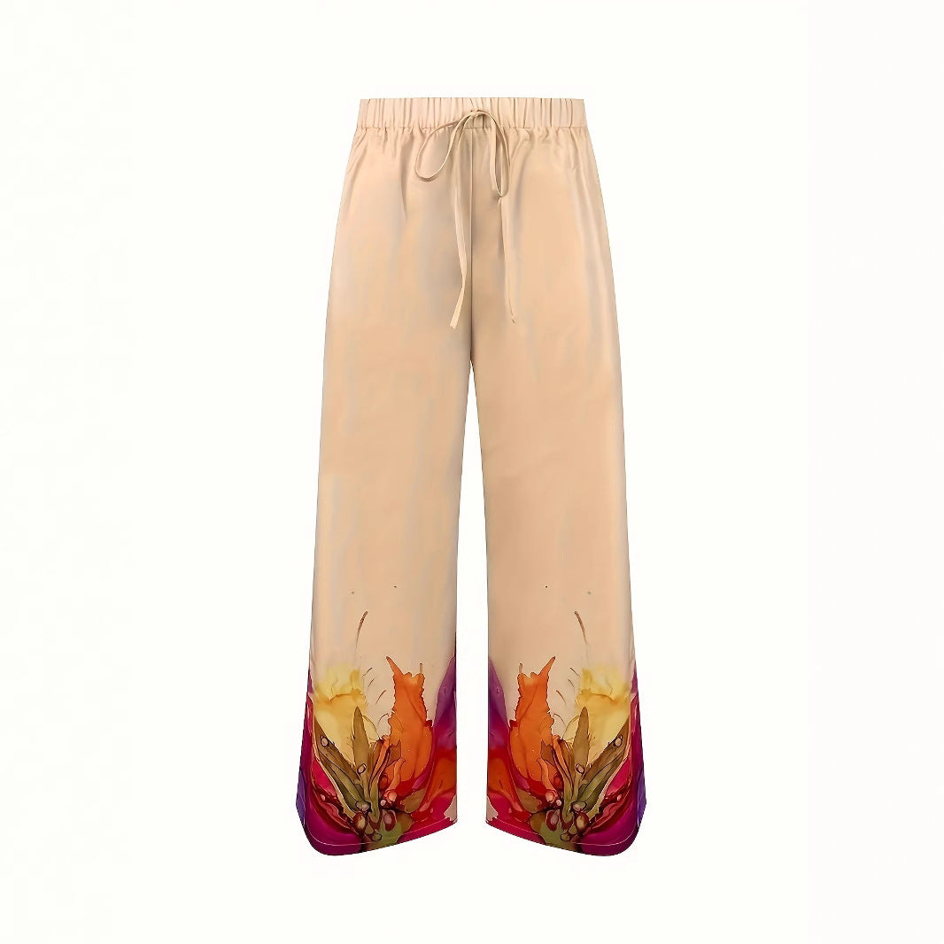 Damen Set mit farbenfrohem Blumenmuster und weiten Beinen EB