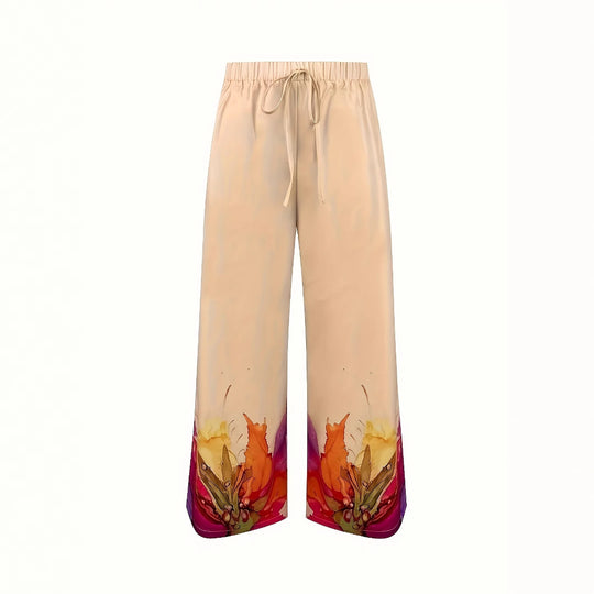 Damen Set mit farbenfrohem Blumenmuster und weiten Beinen EB