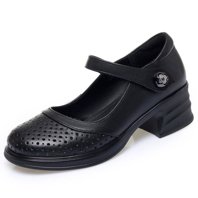Damen Mary Jane Schuhe mit dekorativer Schnalle und atmungsaktiver Oberflächenstruktur EB