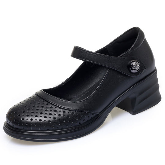 Damen Mary Jane Schuhe mit dekorativer Schnalle und atmungsaktiver Oberflächenstruktur EB