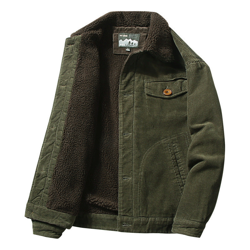 Herren Cordjacke mit durchgehendem Sherpa‑Innenfutter und Hemdkragen EB