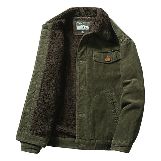Herren Cordjacke mit durchgehendem Sherpa‑Innenfutter und Hemdkragen EB