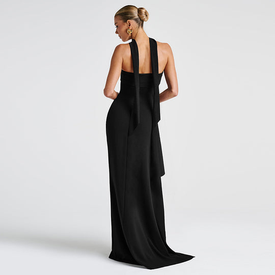 Damen Elegantes Wickelkleid mit hochgeschlossenem Design und kreativer Drapierung EB