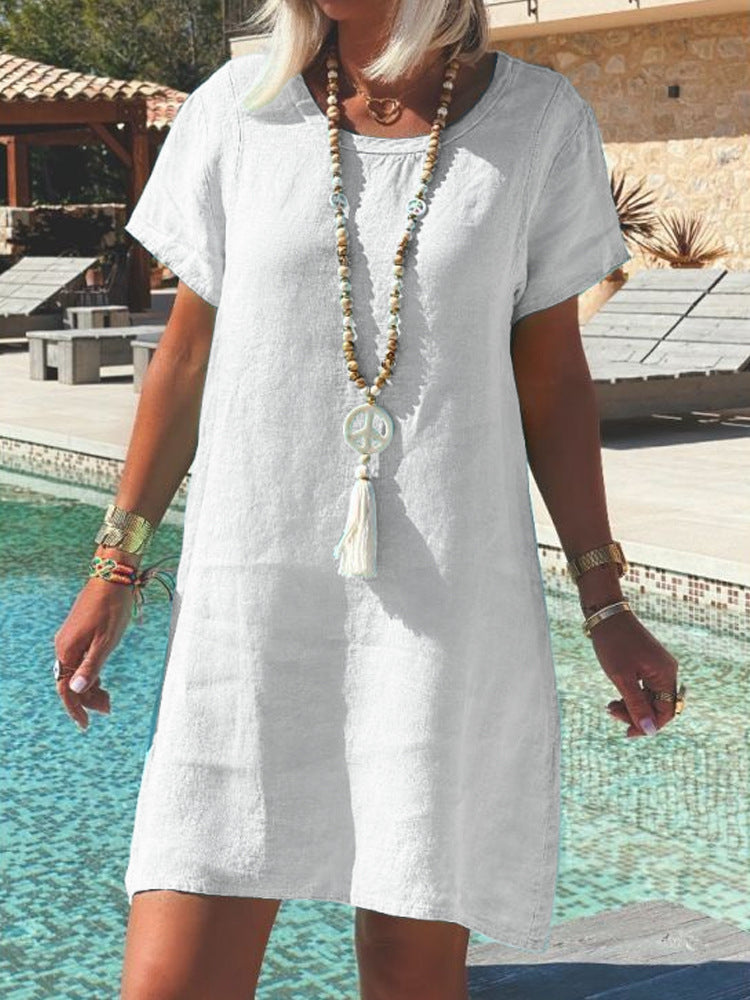 Damen Leichtes Strandkleid aus atmungsaktivem Leinen EB