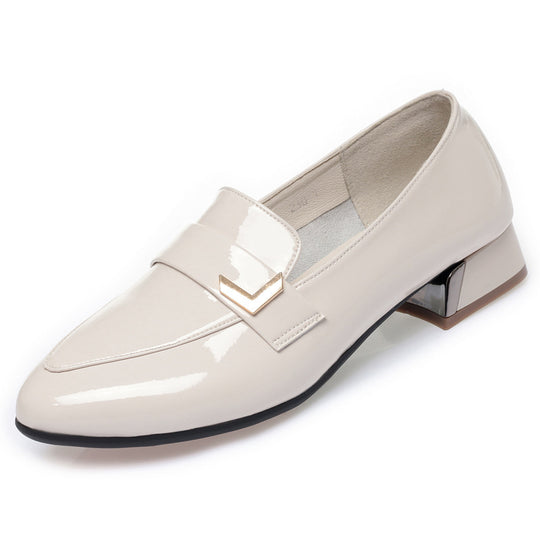Damen Elegante Lack-Mokassins mit modischem Bügel und blockigem Absatz EB