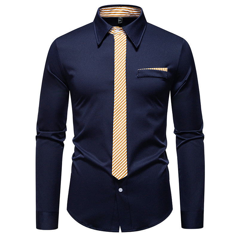 Herren modisches Langarmhemd mit kreativen Akzenten und verstellbarem Kragen EB