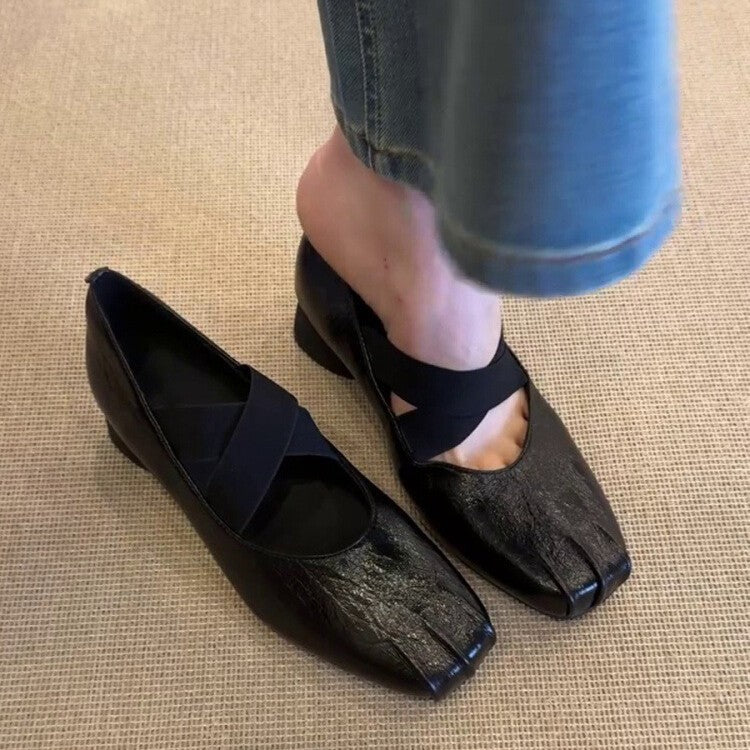 Damen Ballerina-Schuhe mit modischem Kreuzriemen und glänzender Oberfläche EB